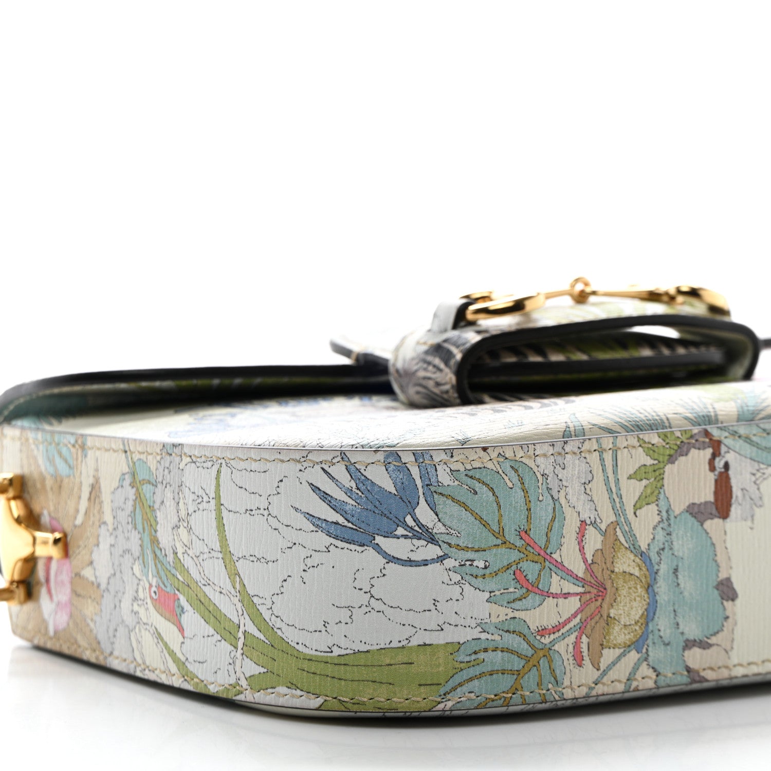 Gucci New Shangai Calfskin Tiger Savanah Web Mini Horsebit 1955 Shoulder Bag Chalky White Multicolor 9 of 10