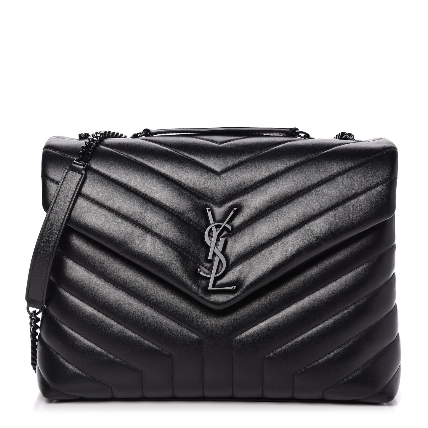 Calfskin Y Quilted Monogram Medium Loulou Chain Satchel Black