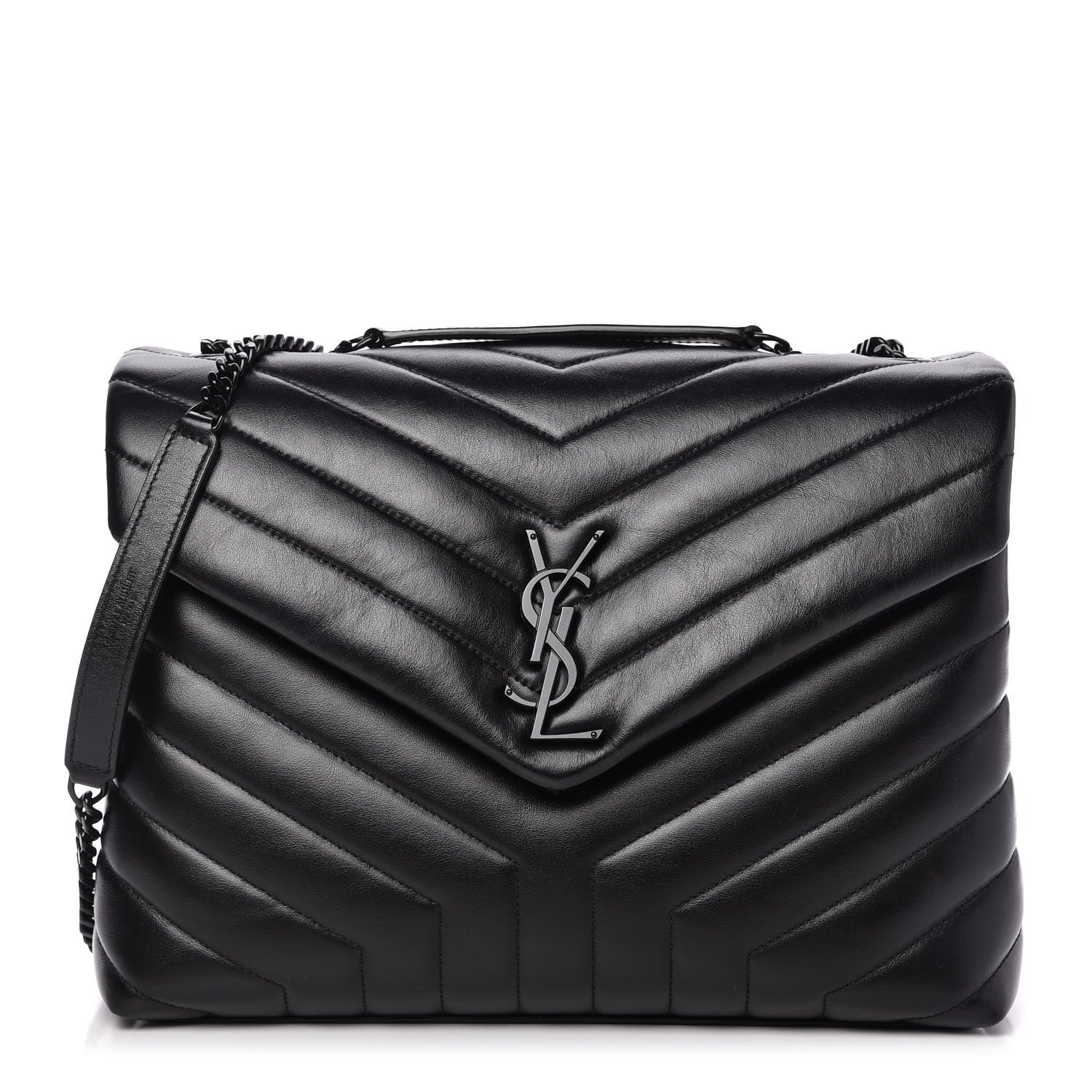Saint Laurent Calfskin Y Quilted Monogram Medium Loulou Chain Satchel Black 1 of 10