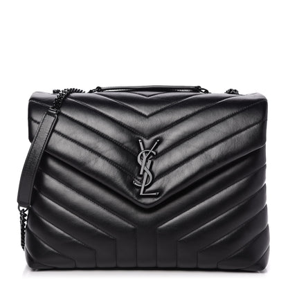 Saint Laurent Calfskin Y Quilted Monogram Medium Loulou Chain Satchel Black 1 of 10