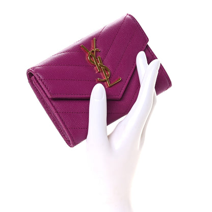Saint Laurent Grain De Poudre Matelasse Chevron Small Monogram Envelope Wallet Dark Grape 2 of 7