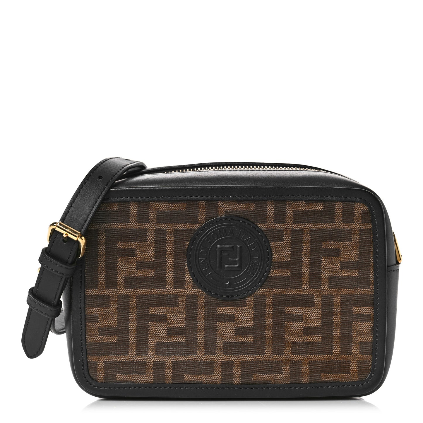 Glazed Fabric Vitello Century FF 1974 Stamp Patch Mini Camera Case Mogano Panna Black