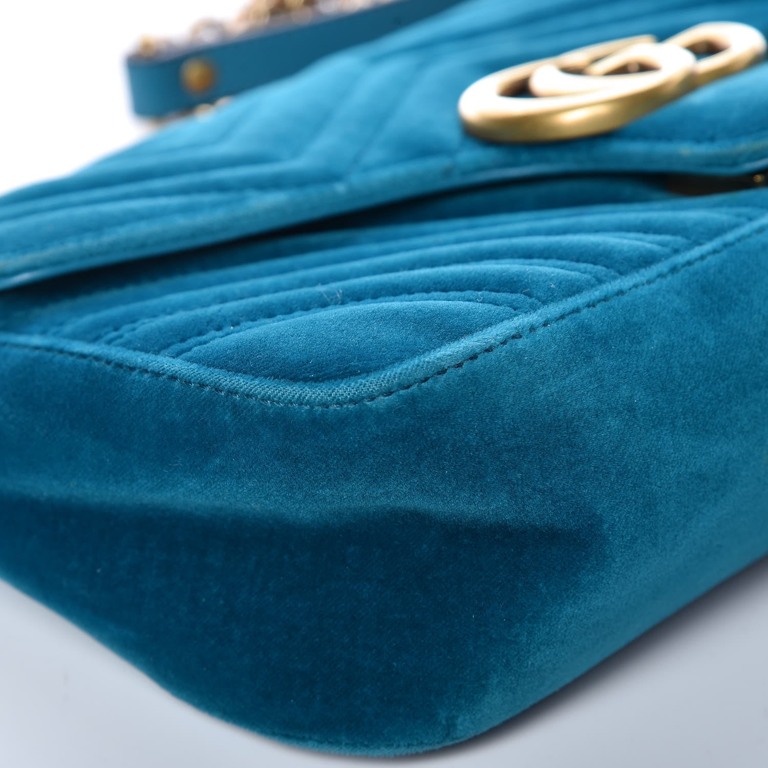 Gucci Velvet Matelasse Small GG Marmont Shoulder Bag Pavone Cyan 12 of 20