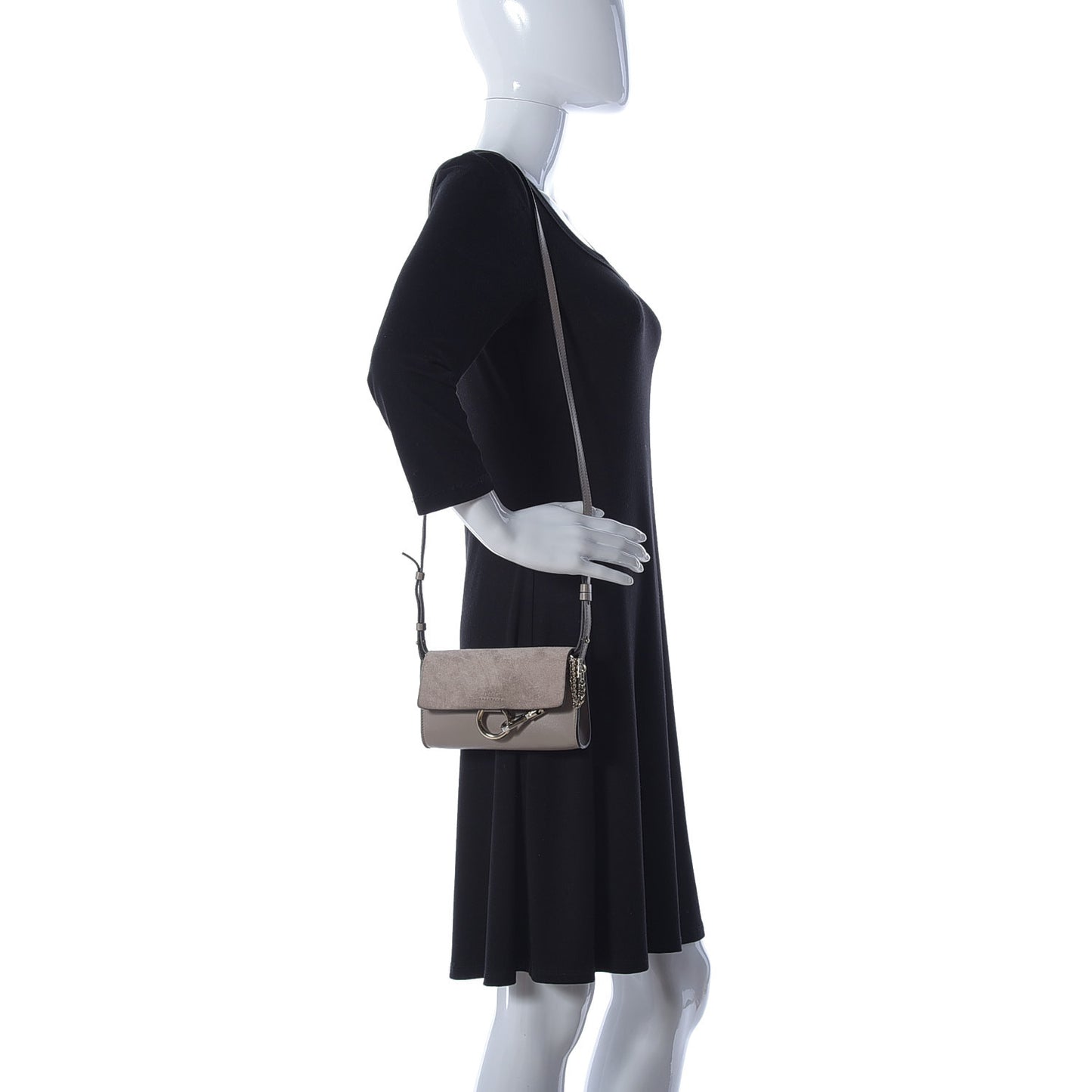 Suede Calfskin Mini Faye Shoulder Bag Motty Grey