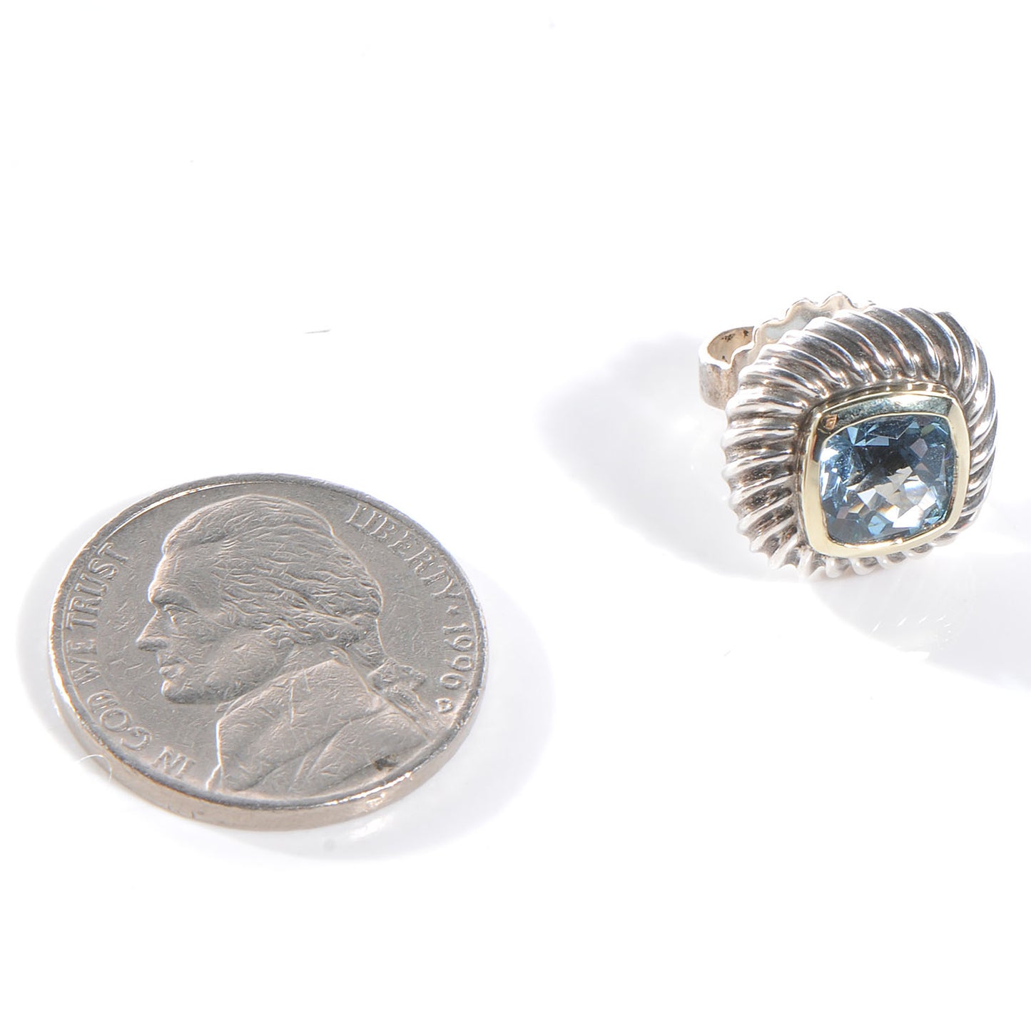 Sterling Silver 14k Gold Blue Topaz Cushion Earrings