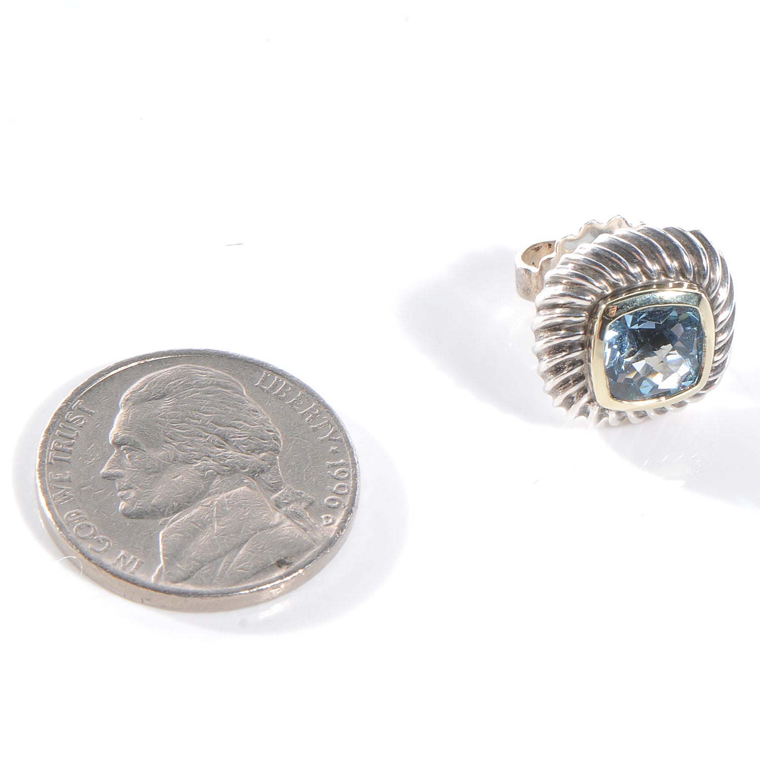 David Yurman Sterling Silver 14k Gold Blue Topaz Cushion Earrings 2 of 5
