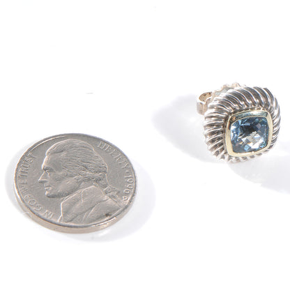 David Yurman Sterling Silver 14k Gold Blue Topaz Cushion Earrings 2 of 5