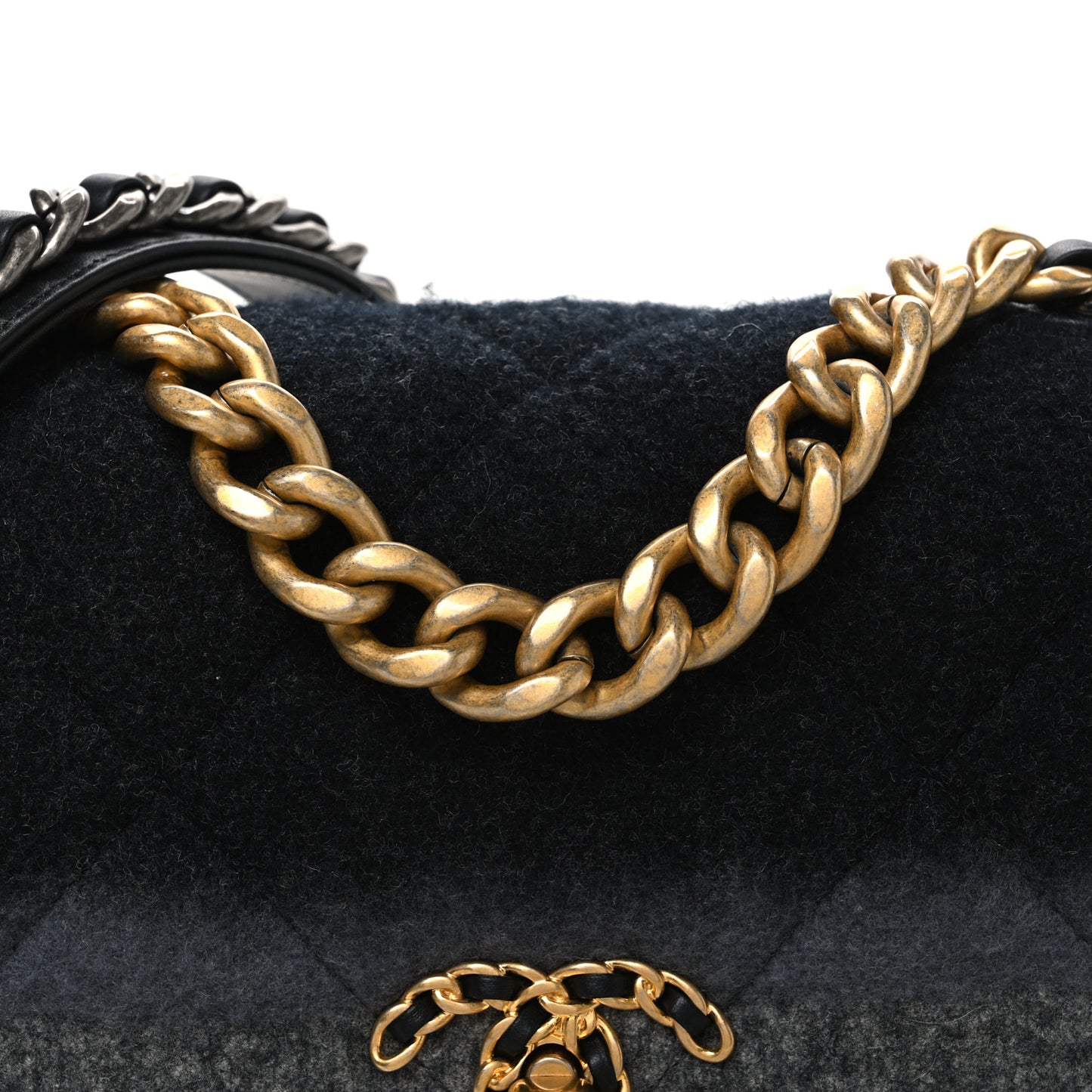 Wool Quilted Medium Chanel 19 Flap Black Grey