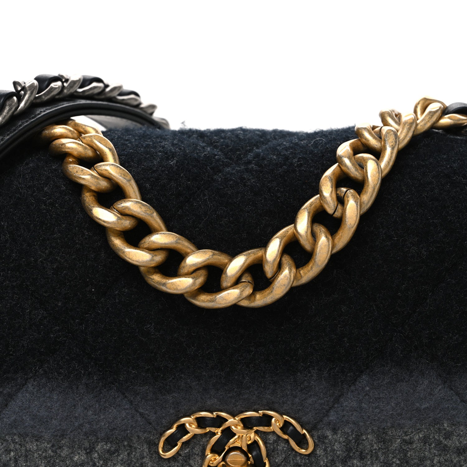 Chanel Wool Quilted Medium Chanel 19 Flap Black Grey 8 of 11