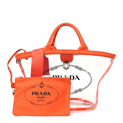 Prada Plexiglass Canapa Small Shopper Tote Arancio 3 of 12