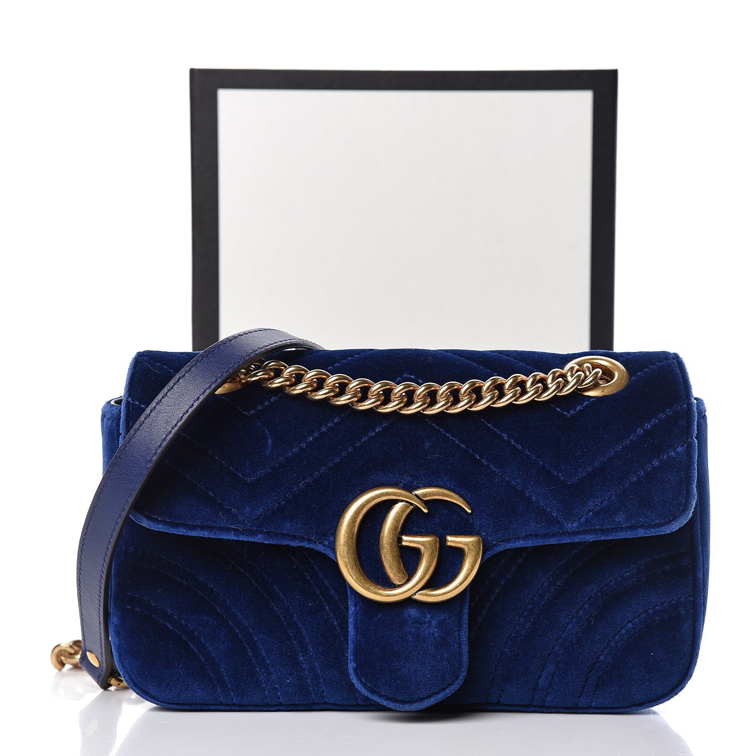 Gucci Velvet Matelasse Mini GG Marmont Shoulder Bag Cobalt Blue 10 of 11