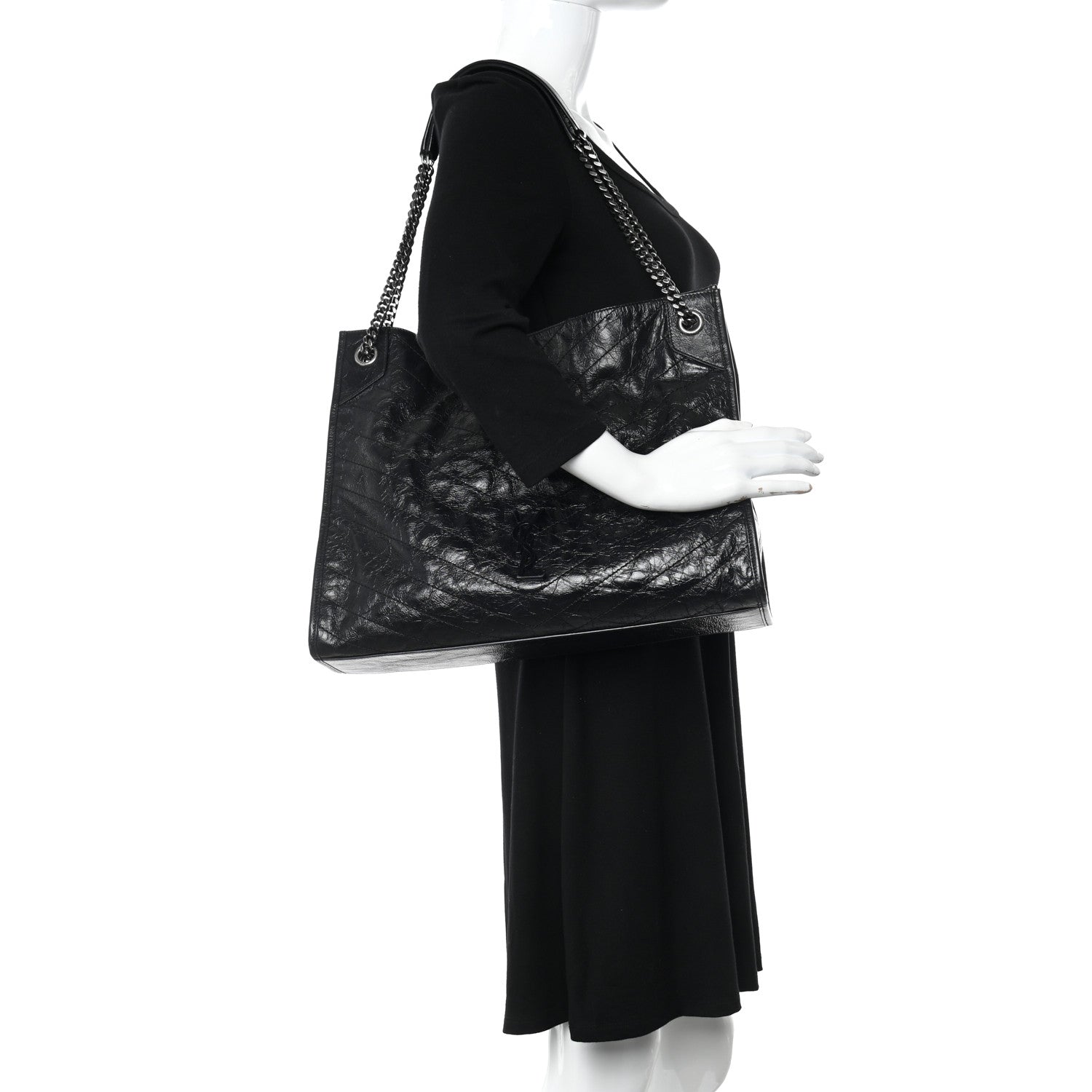 Saint Laurent Crinkled Calfskin Matelasse Monogram Niki Shoulder Bag Black 2 of 12