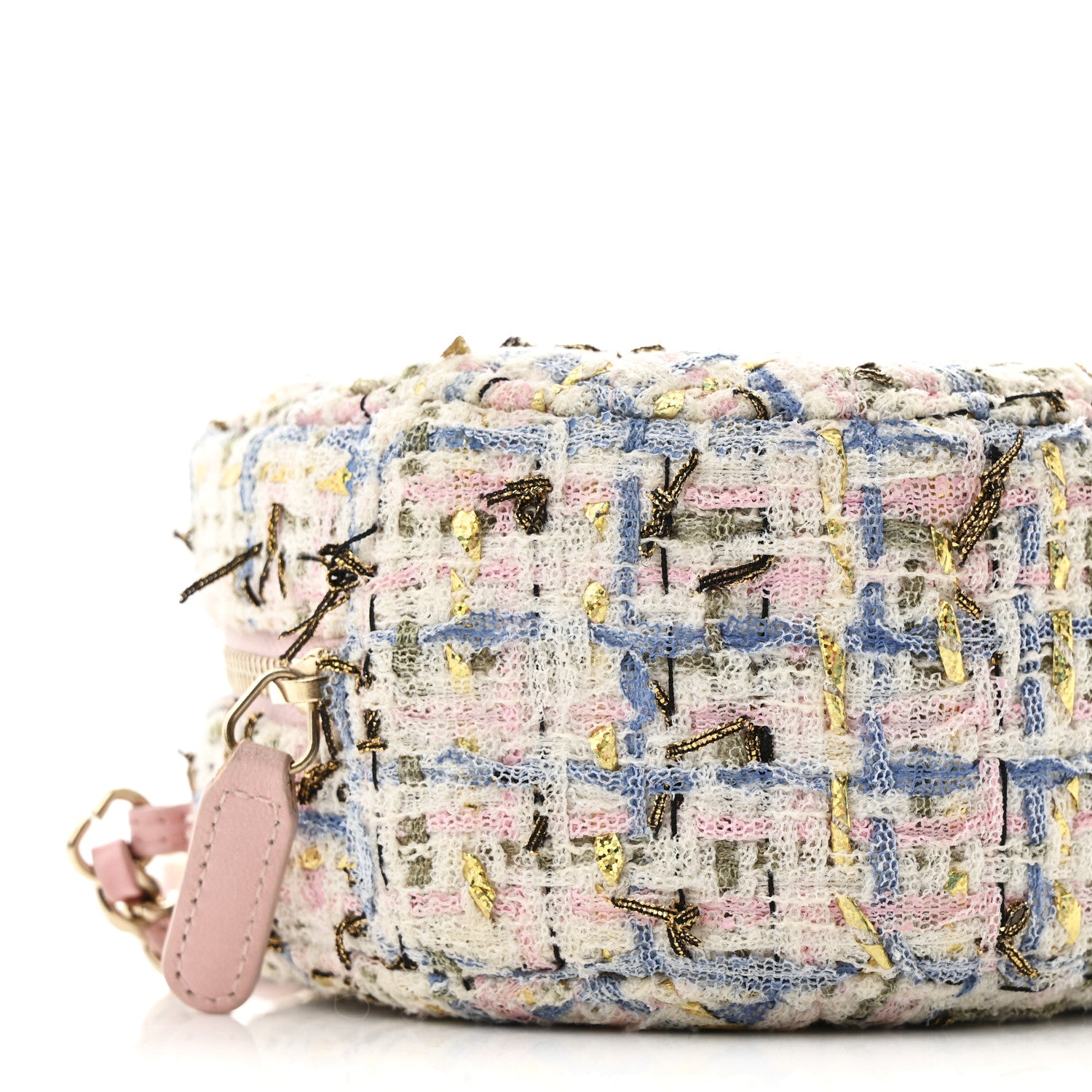 Chanel Tweed Quilted Round Clutch With Chain White Pink Multicolor 9 of 10