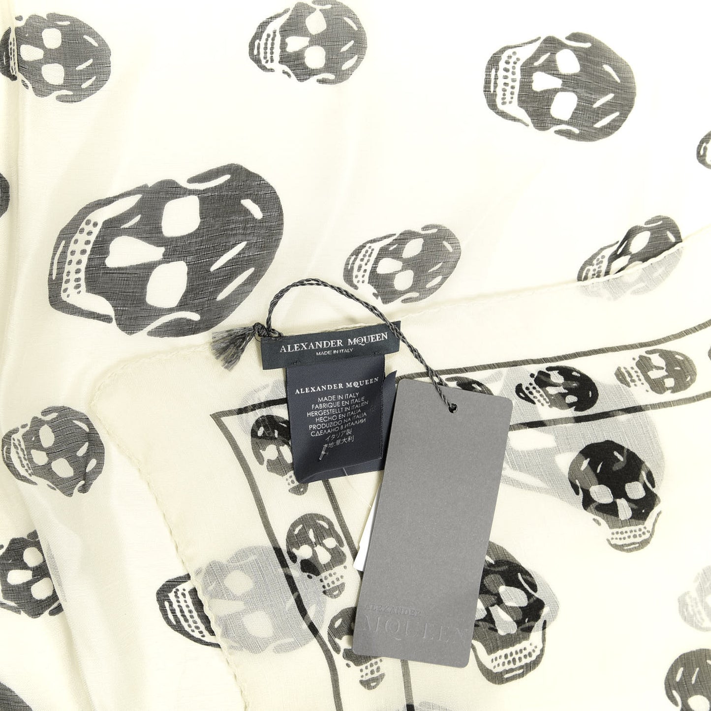 Silk Chiffon Skull Scarf Ivory Black