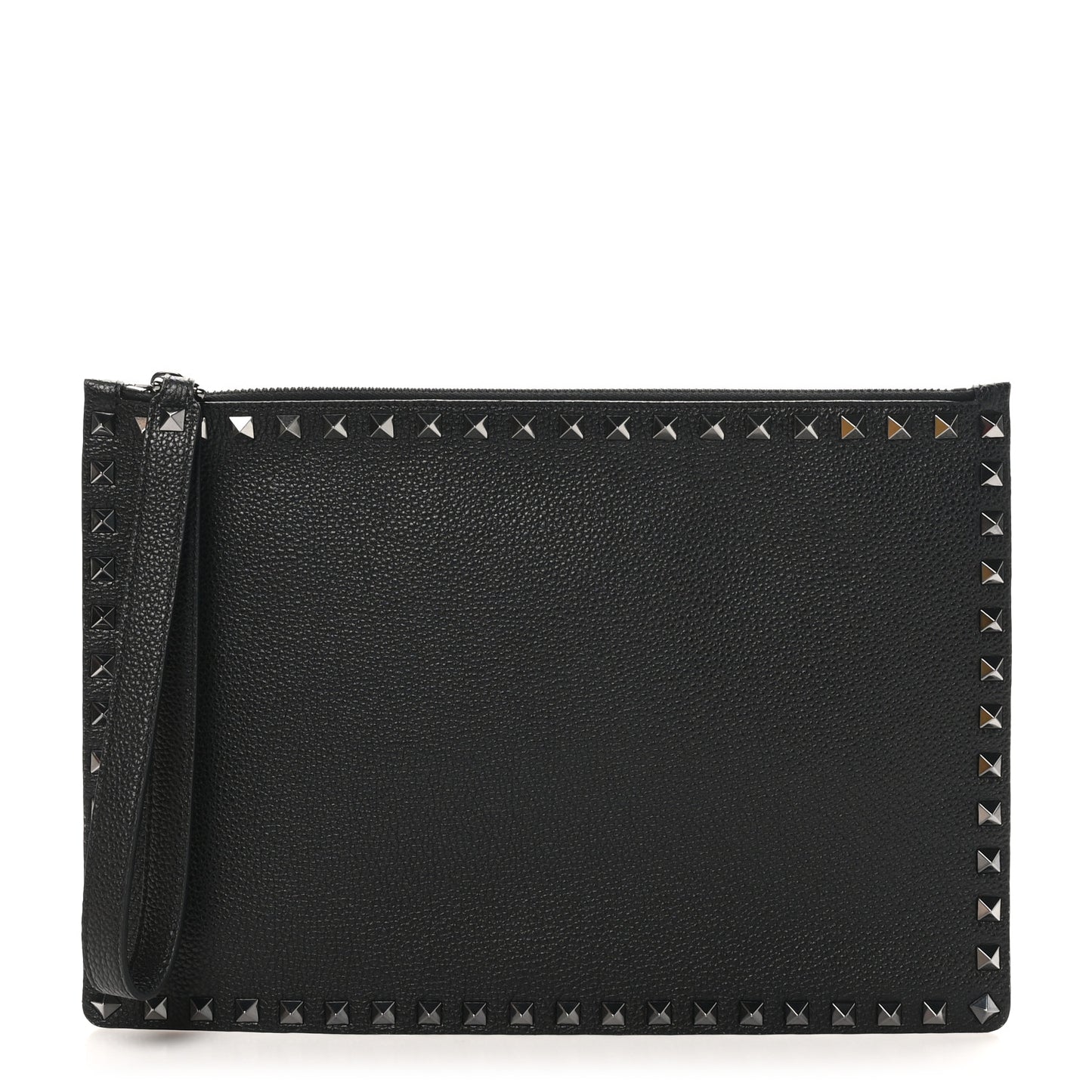 Vitello Monochrome Large Rockstud Zip Pouch Black
