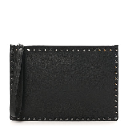 Valentino Garavani Vitello Monochrome Large Rockstud Zip Pouch Black 1 of 8