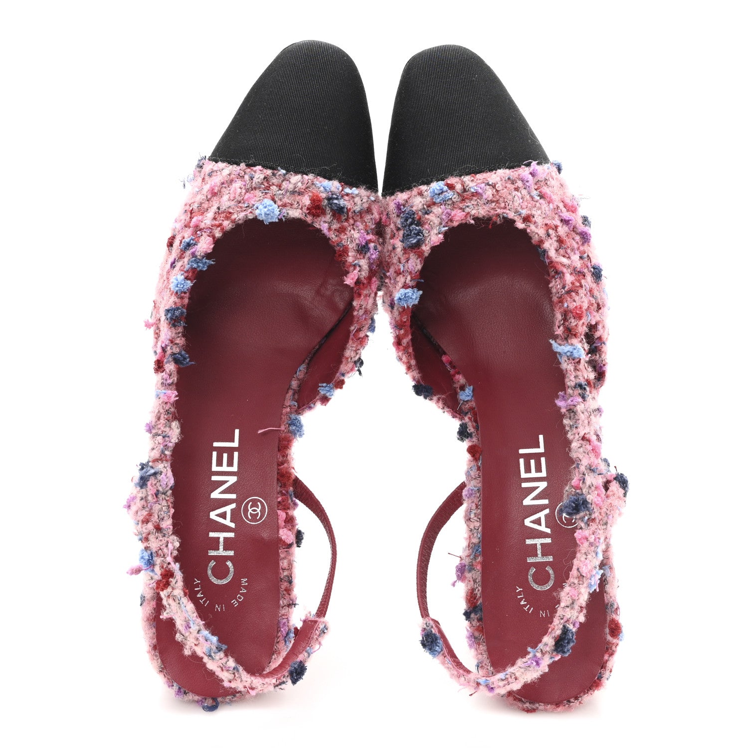 Chanel Tweed Grosgrain Cap Toe CC Slingback Pumps 36.5 Pink Black 2 of 9