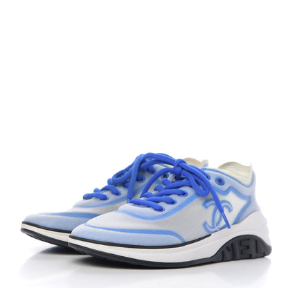 Chanel Calfskin Mesh Lycra Womens Logo Sneakers 37 White Blue 3 of 8