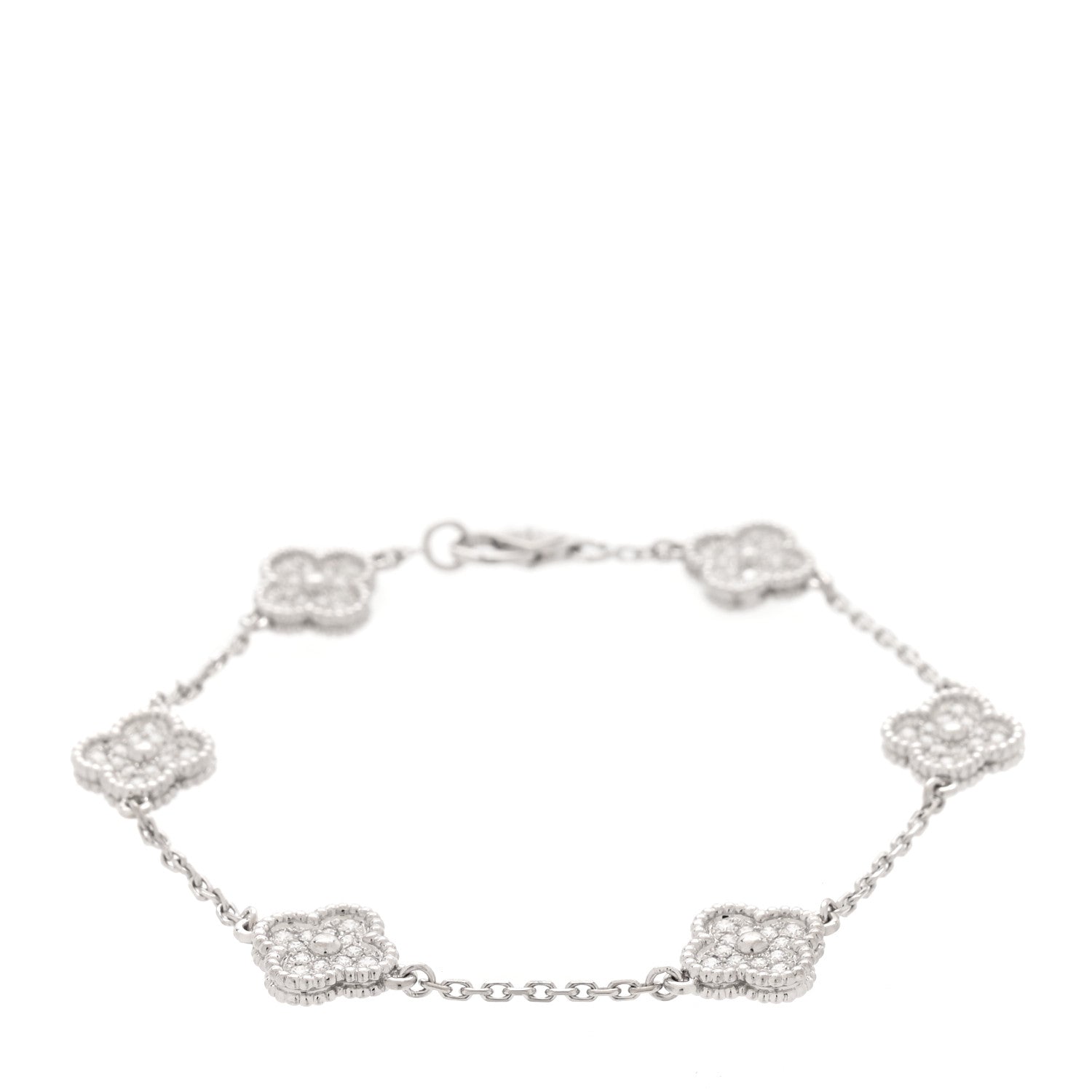 Van Cleef & Arpels 18K White Gold Diamond 6 Motifs Sweet Alhambra Bracelet 1 of 7