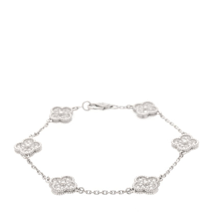 Van Cleef & Arpels 18K White Gold Diamond 6 Motifs Sweet Alhambra Bracelet 1 of 7
