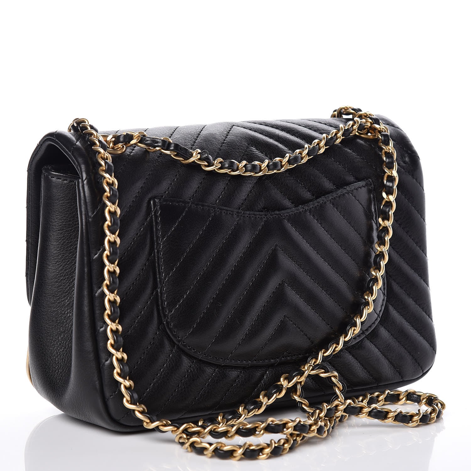 Chanel Calfskin Chevron Quilted Mini Rock The Corner Flap Black 3 of 10