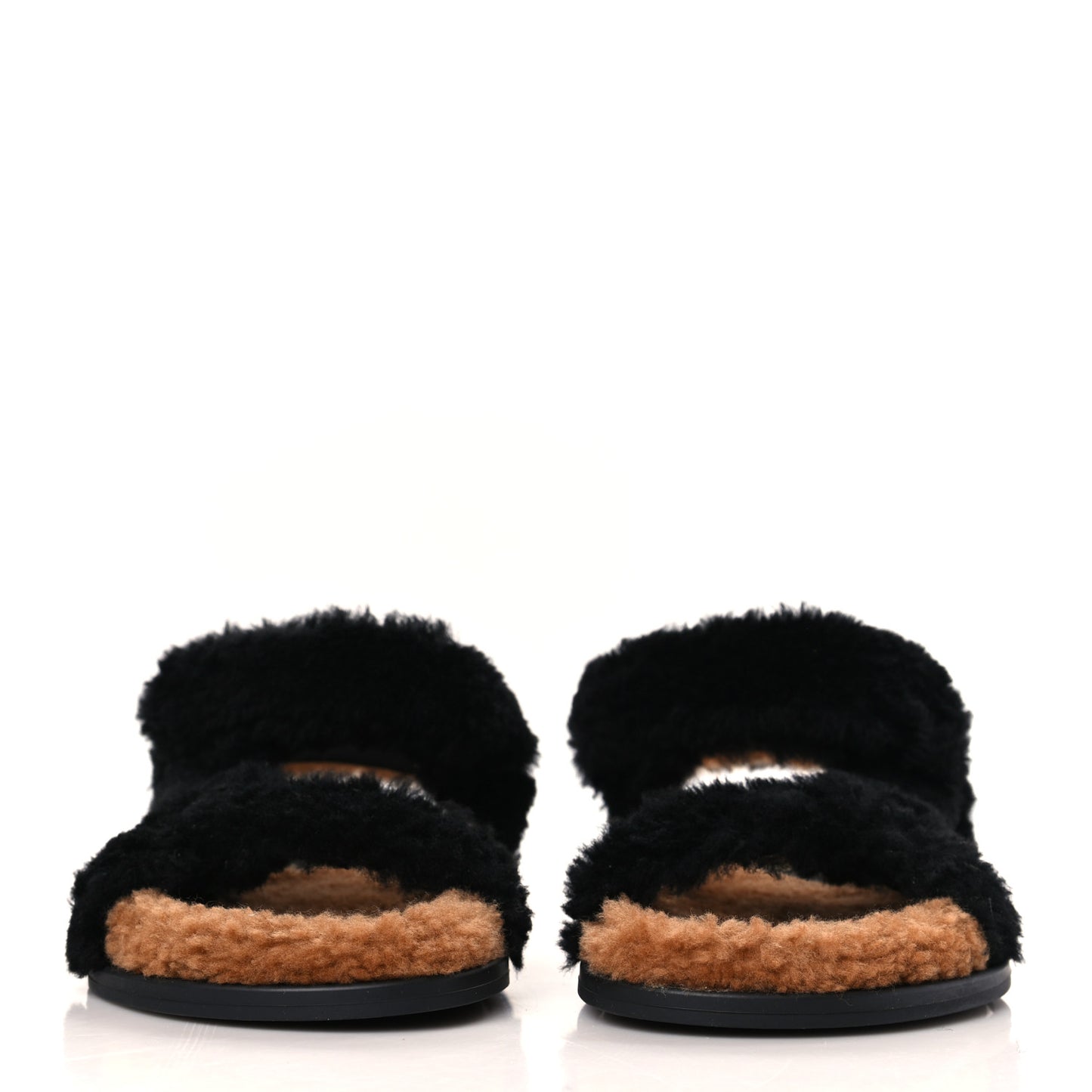 Shearling FF Fendi Feel Sandals 36.5 Tobacco Black