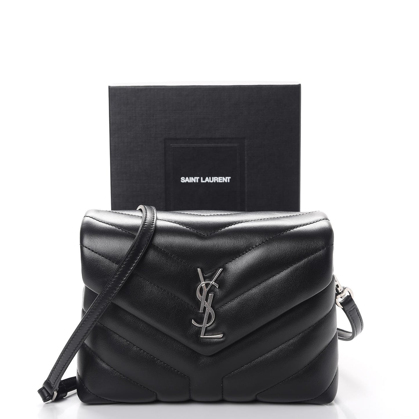 Calfskin Y Quilted Monogram Toy Loulou Crossbody Bag Black