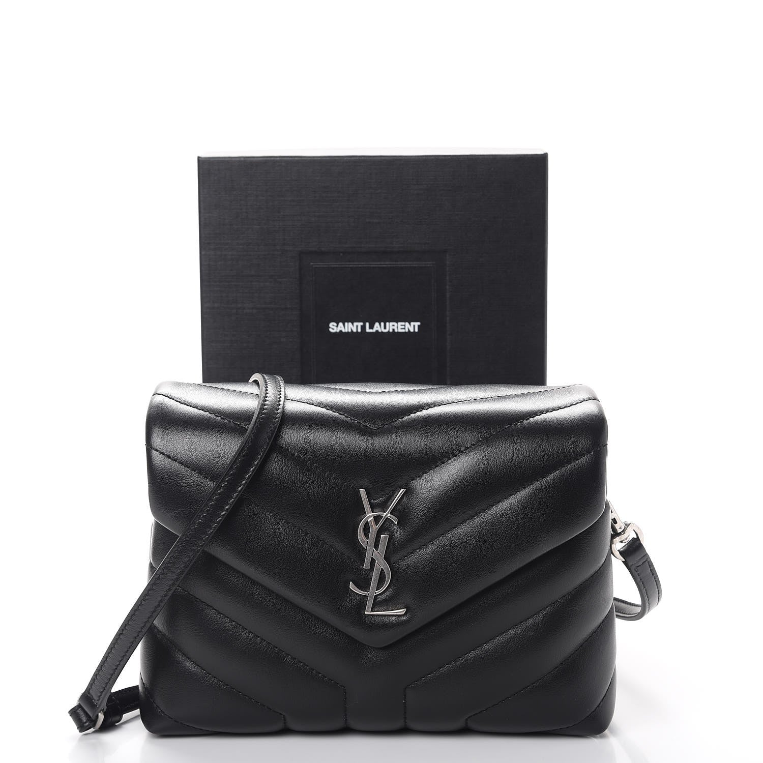 Saint Laurent Calfskin Y Quilted Monogram Toy Loulou Crossbody Bag Black 9 of 9