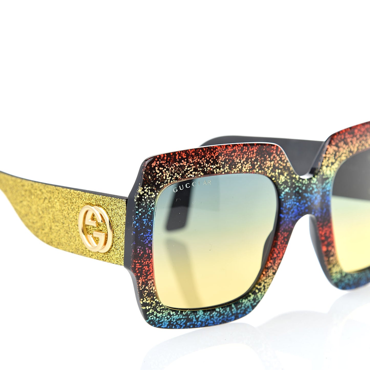 Square Frame GG0102S Sunglasses Glitter Gold Multi