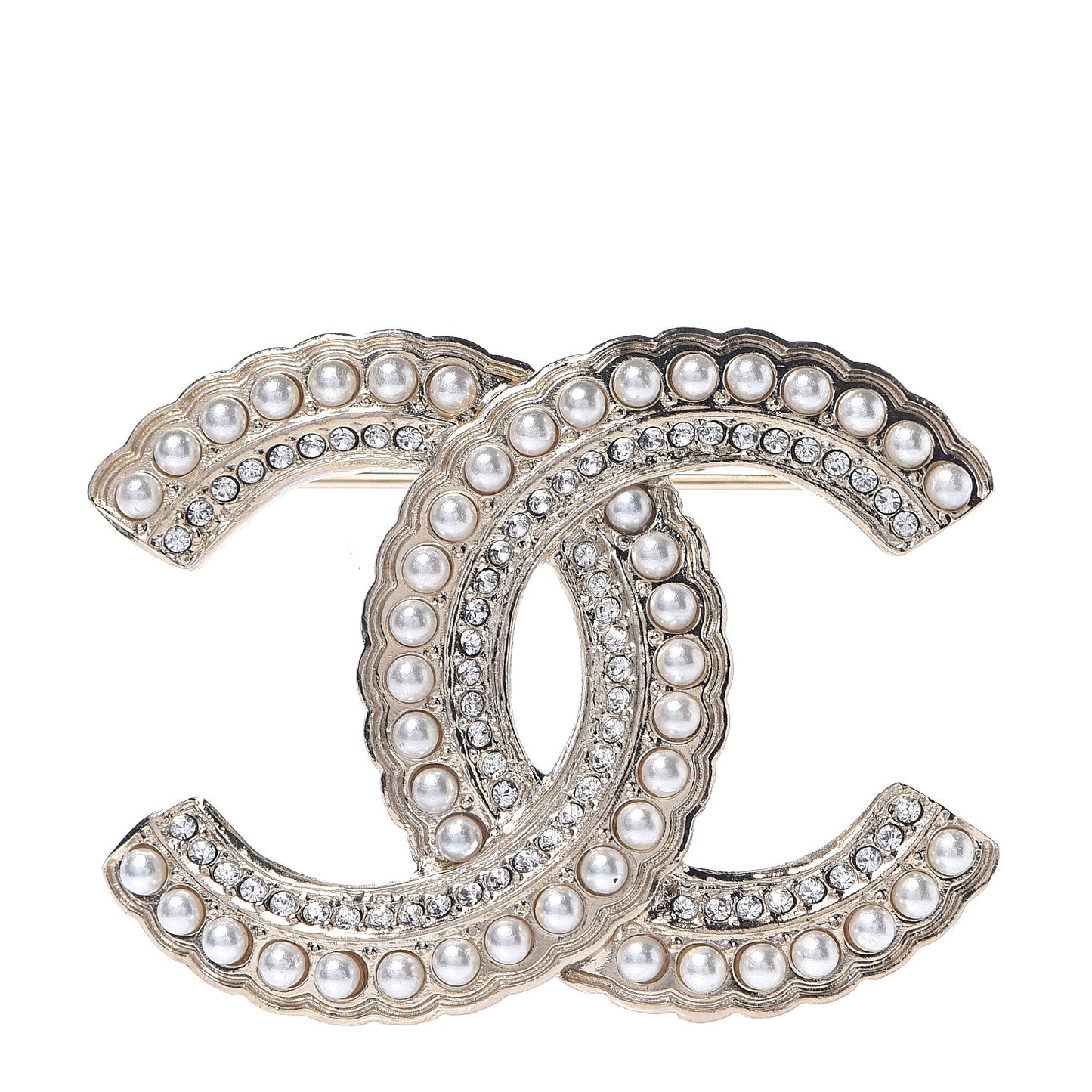 Pearl Crystal Queen of France CC Brooch Gold