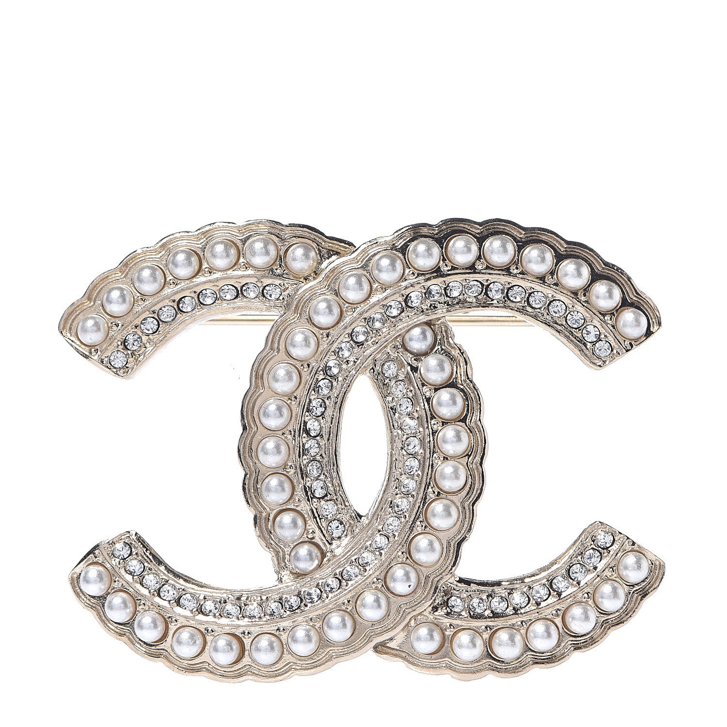 Chanel Pearl Crystal Queen of France CC Brooch Gold 1 of 3