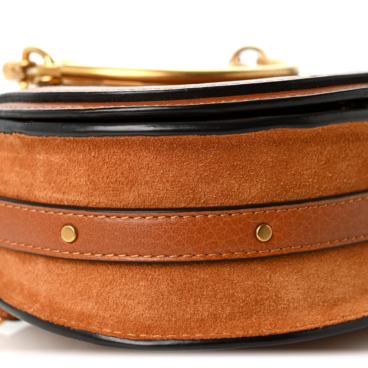 Calfskin Suede Medium Nile Bracelet Bag Caramel