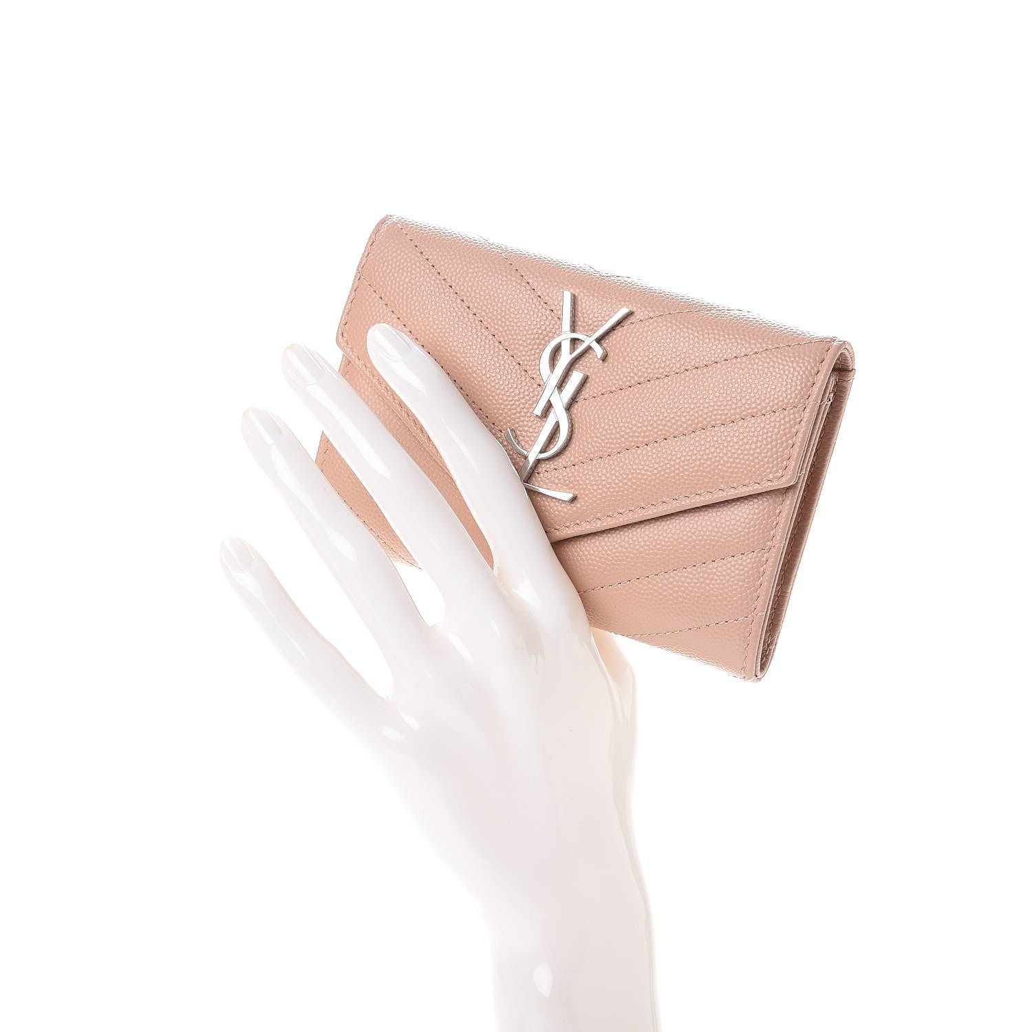 Saint Laurent Grain De Poudre Matelasse Chevron Small Monogram Envelope Wallet Pale Blush 2 of 8