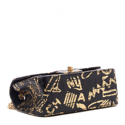 Chanel Calfskin Crocodile Embossed Graffiti 2.55 Mini Cocodile Reissue Flap Black Gold 4 of 11