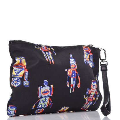 Prada Tessuto Nylon Robot Wristlet Pouch Black 3 of 8