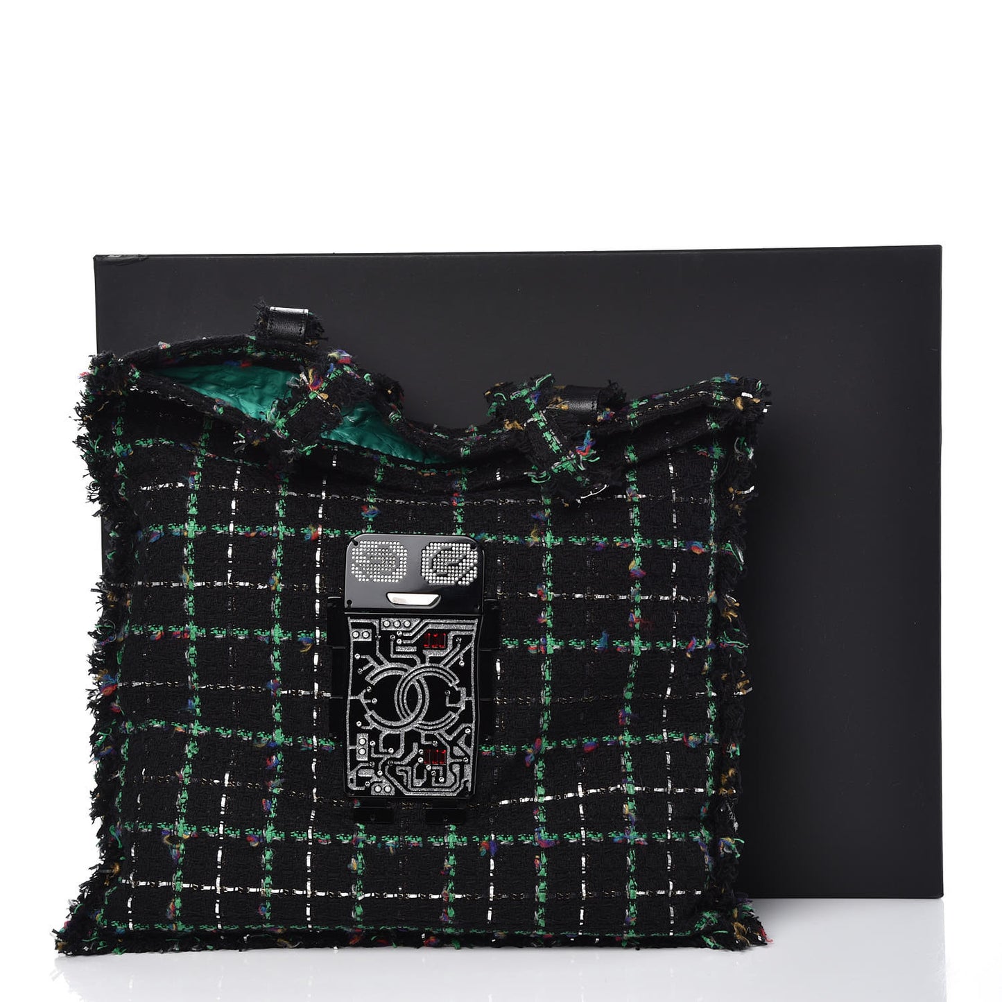 Tweed Resin Strass Large Robot Shopping Bag Black