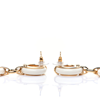 Chanel Metal Resin CC Round Drop Earrings Gold White 3 of 9