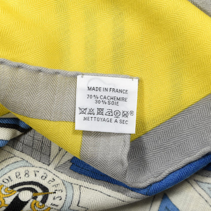 Hermes Cashmere Silk La Maison des Carres Shawl 140 Jaune Vif Bleu Vert 3 of 3