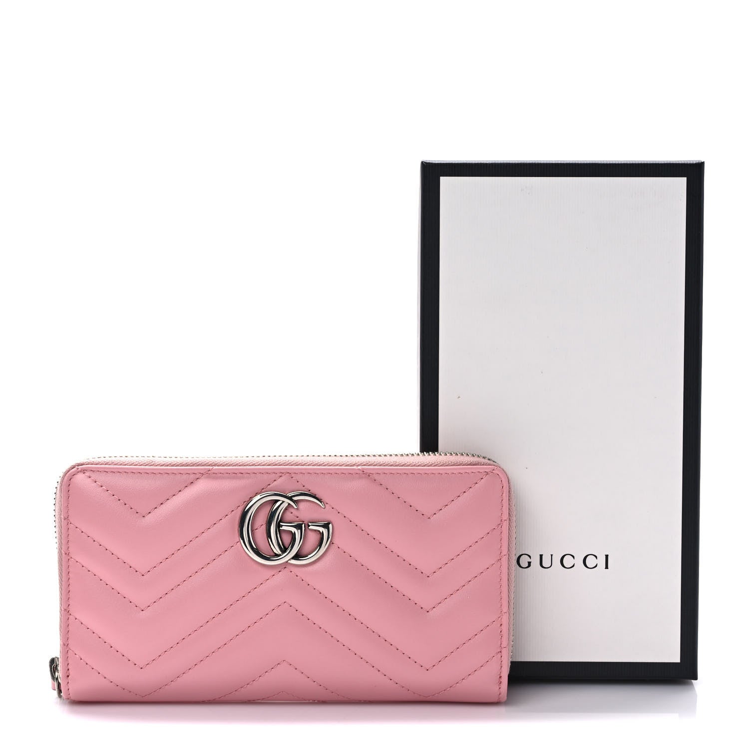 Gucci Calfskin Matelasse GG Marmont Zip Around Wallet Wild Rose 7 of 7