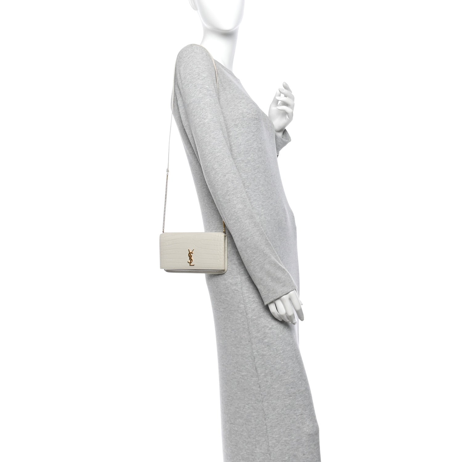 Saint Laurent Crocodile Embossed Monogram Phone Holder Crossbody Crema Soft 2 of 12