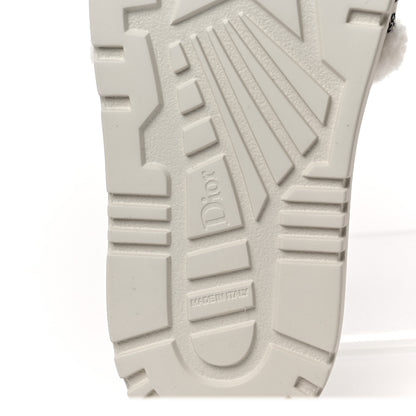 Christian Dior Shearling Canvas Embroidered Dway 10mm Slide Sandals 39 Natural Deep Blue 7 of 8