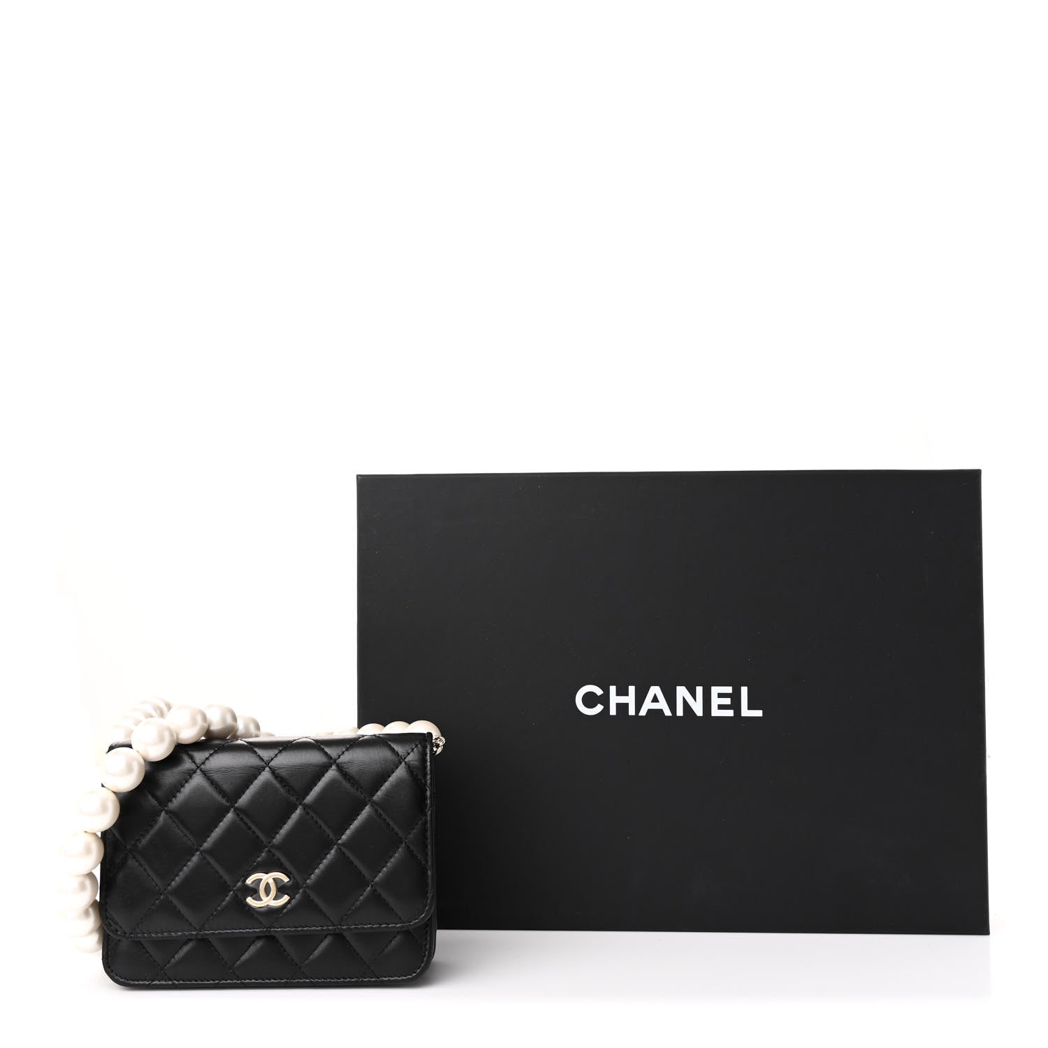 Chanel Calfskin Quilted Mini Maxi Pearls Wallet On Chain WOC Black 12 of 12