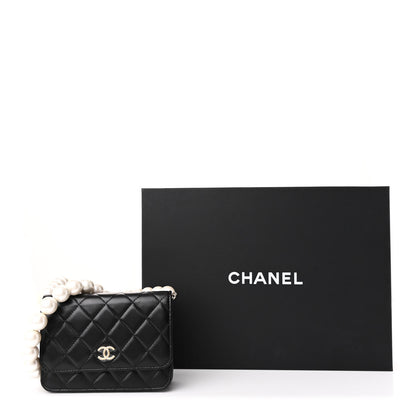 Chanel Calfskin Quilted Mini Maxi Pearls Wallet On Chain WOC Black 12 of 12