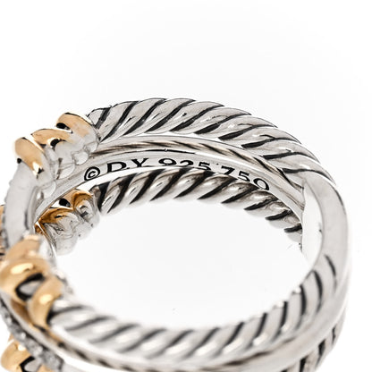 David Yurman Sterling Silver 18K Yellow Gold Diamond Petite Helena Wrap Three Row Ring 54 7 4 of 4