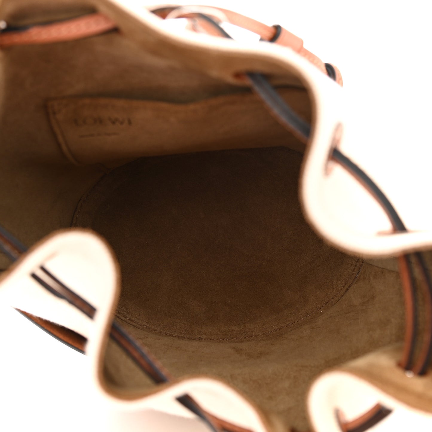 Canvas Calfskin Balloon Bucket Bag Ecru Tan