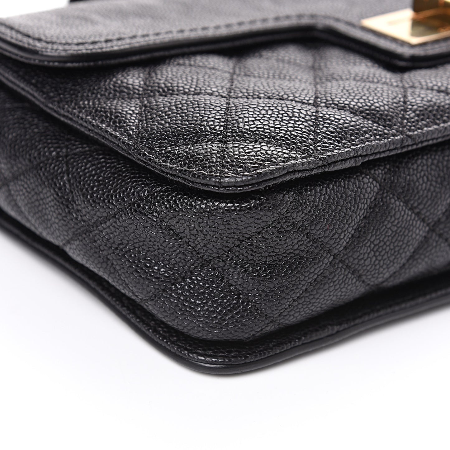 Caviar Quilted Medium Mademoiselle Flap Black