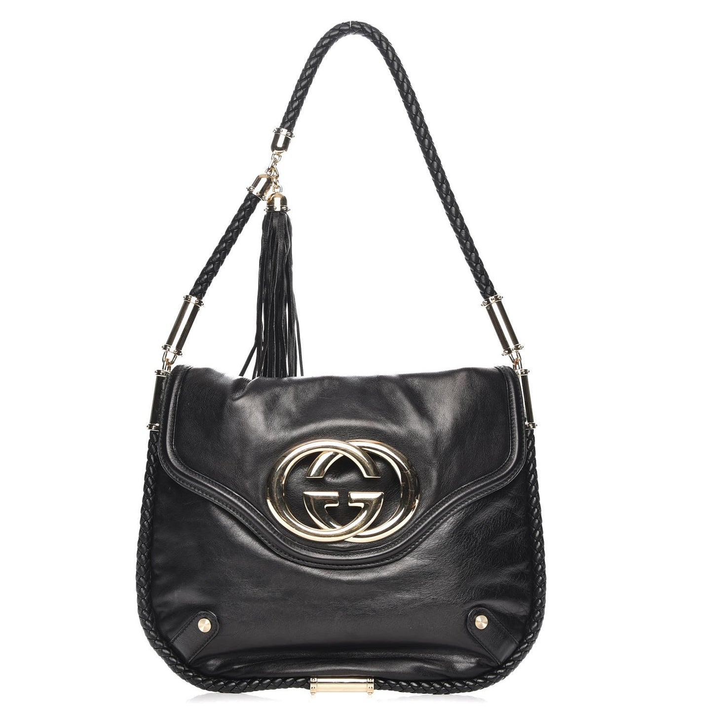 Calfskin Medium Britt Tassel Shoulder Bag Black