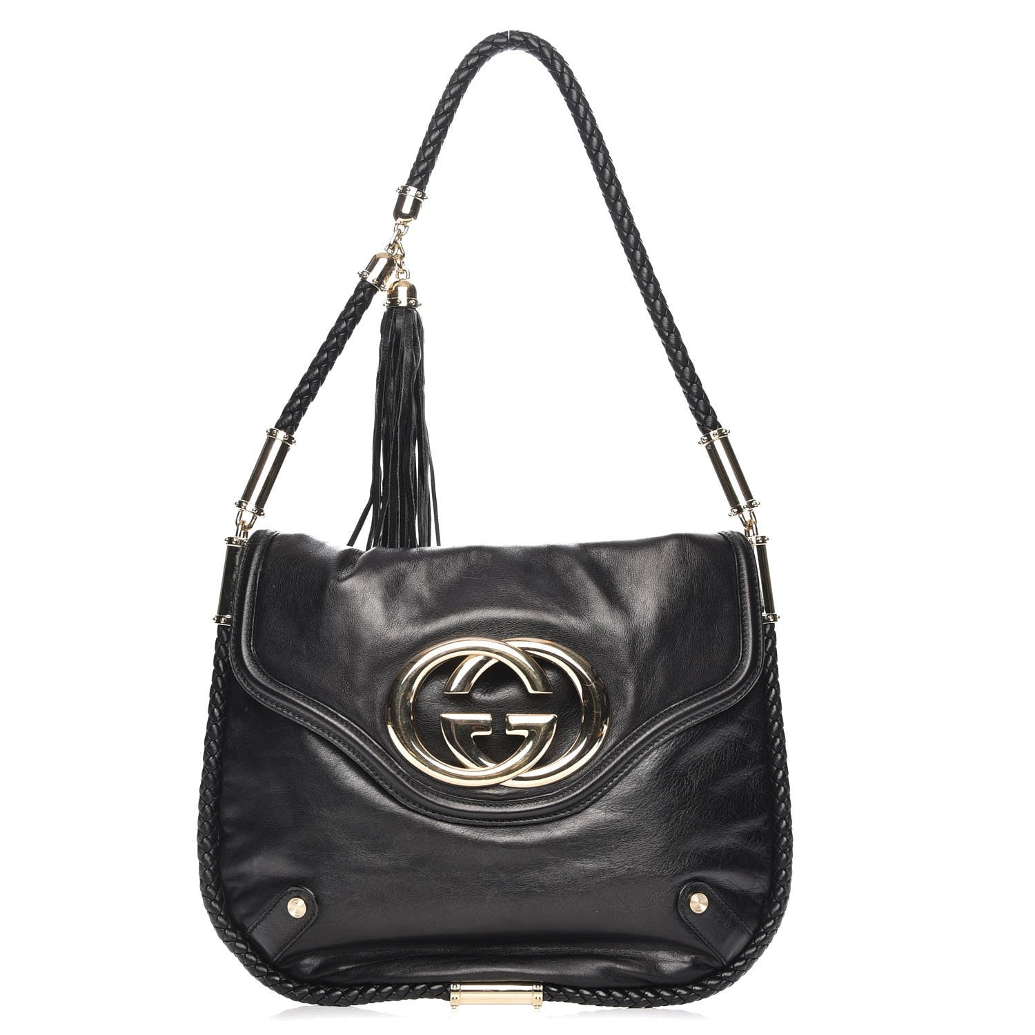 Gucci Calfskin Medium Britt Tassel Shoulder Bag Black 1 of 9