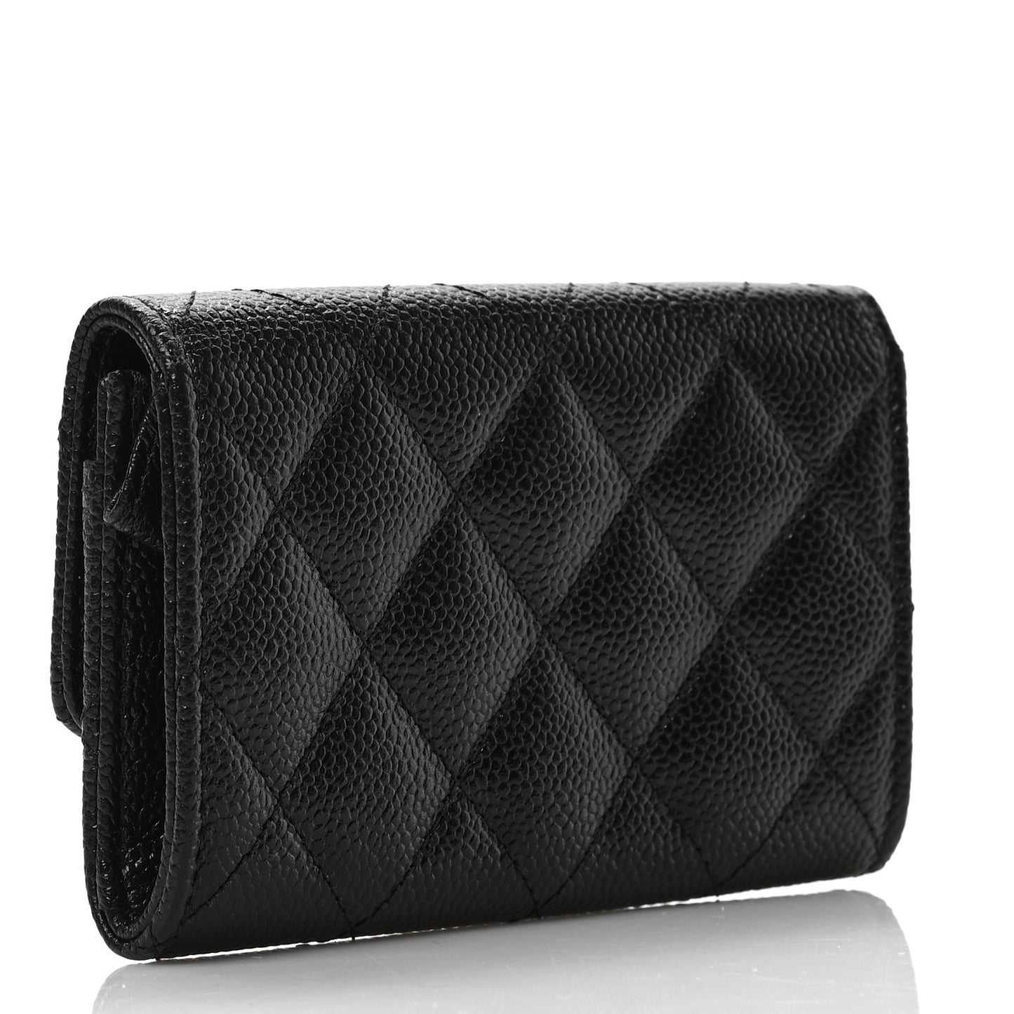 Caviar Quilted Chain CC Flap Card Holder Black