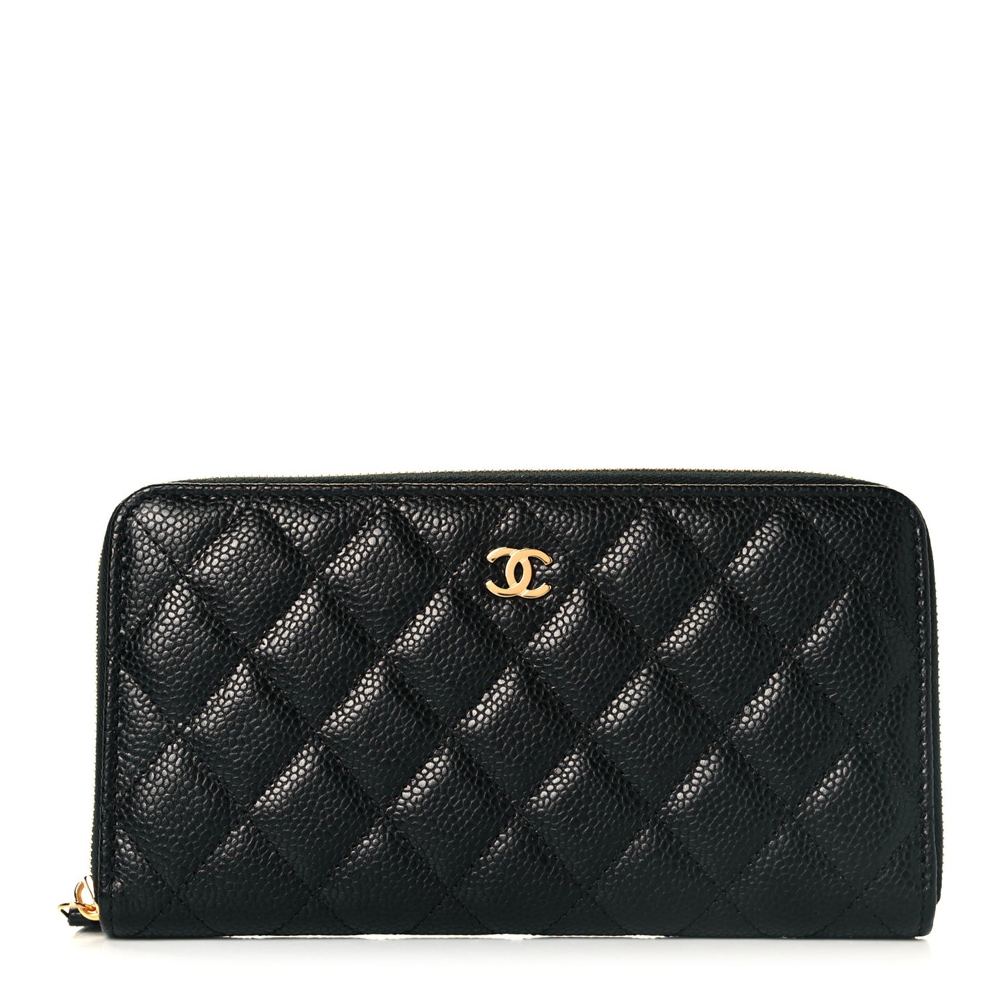 Caviar Quilted Large Gusset Zip Around Wallet Black
